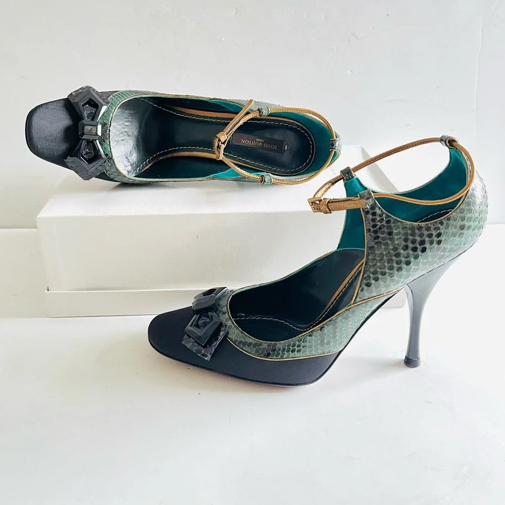 Louis Vuitton green python Mary Jane heels 37.5